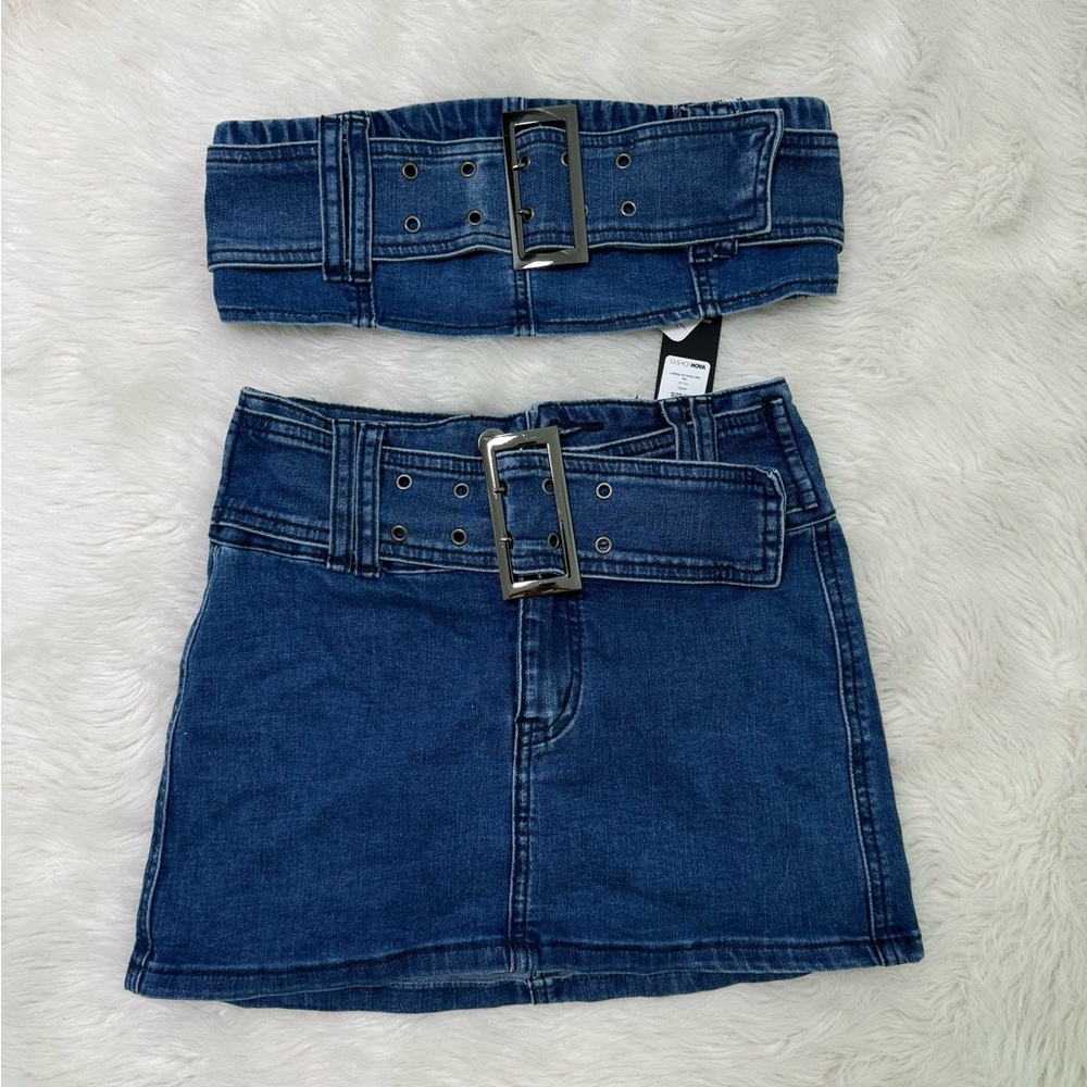 Fashion Nova Denim Skirt Set